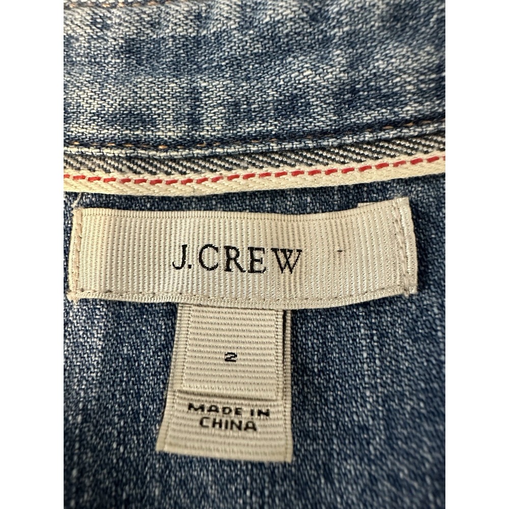 J Crew Womens Size 2 Blue Denim Shirt LS Pearl Snap Western Boho Prairie Cottage - Picture 3 of 9